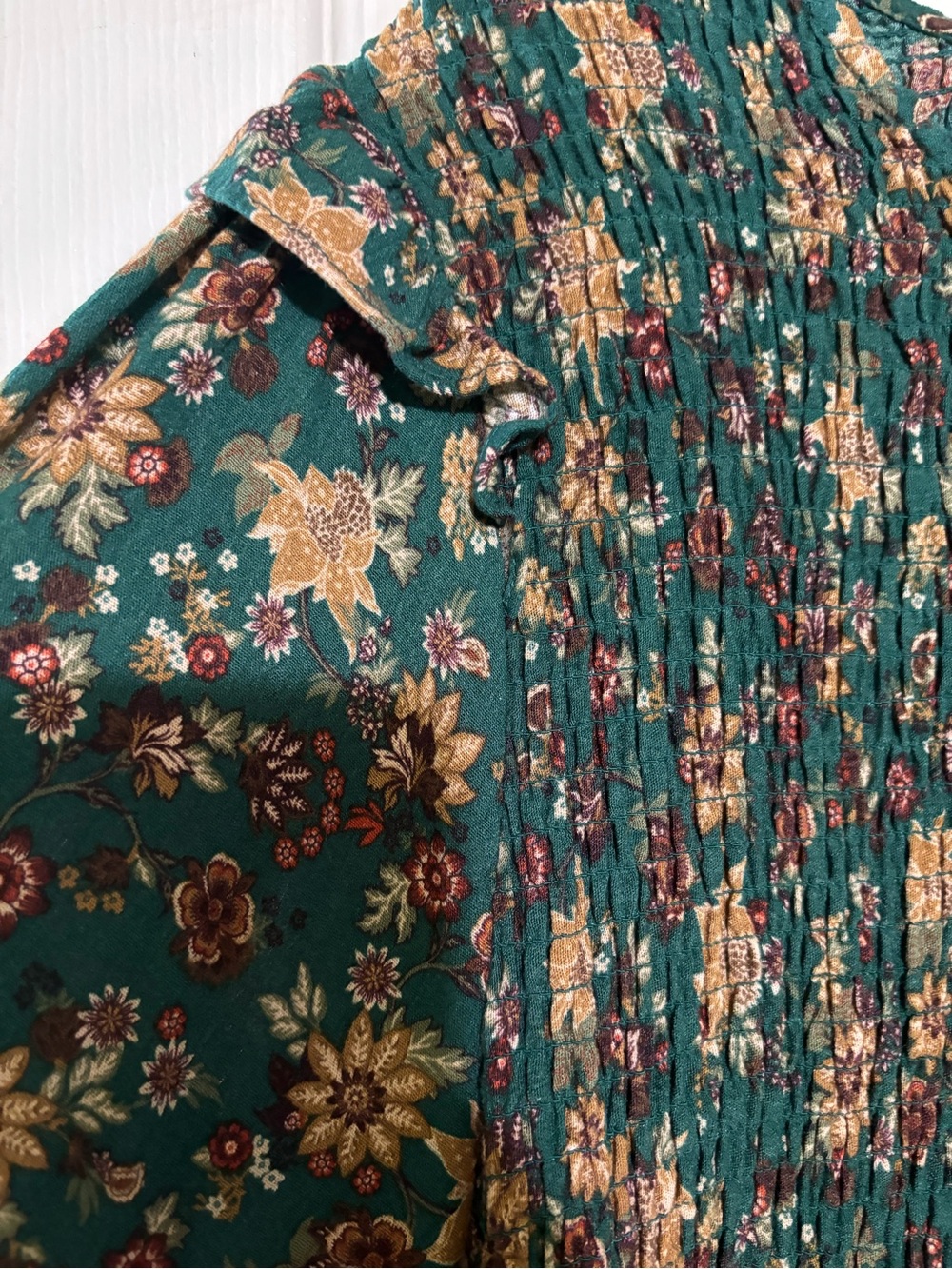 Torrid Teal Floral Smocked Blouse - Picture 3 of 5